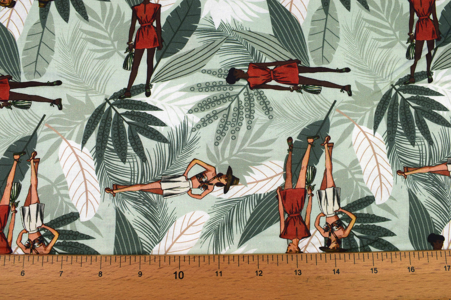 Sunset Safari Tropical Fabric,  Retro Fashion Ladies & Jungle Palm - Price by Half Metre