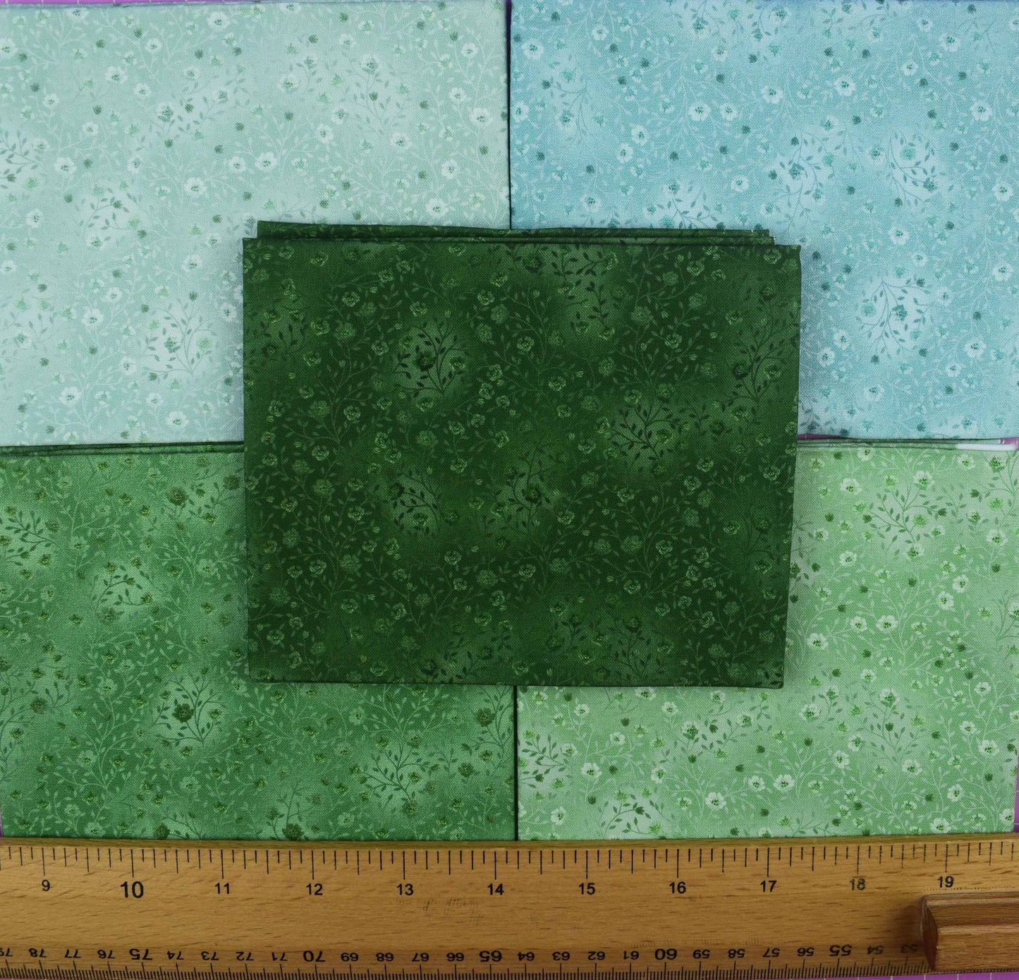 Green & Blue Floral Fat Quarter Bundle, Quilting Cotton Fabric Set