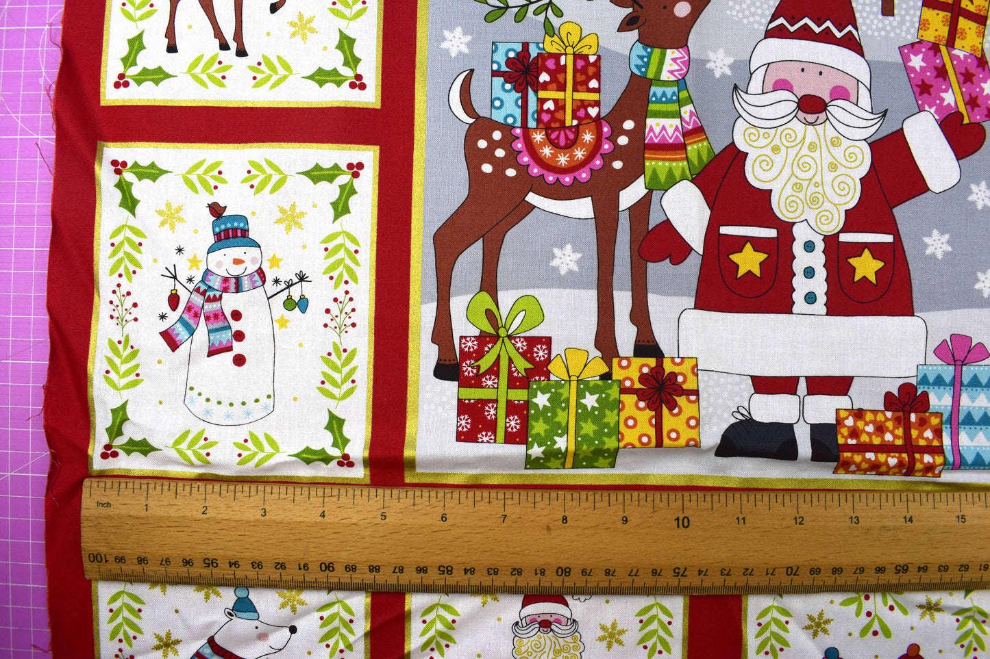 Festive Christmas Panel with Santa, Snowman, Reindeer and Holiday Scenes