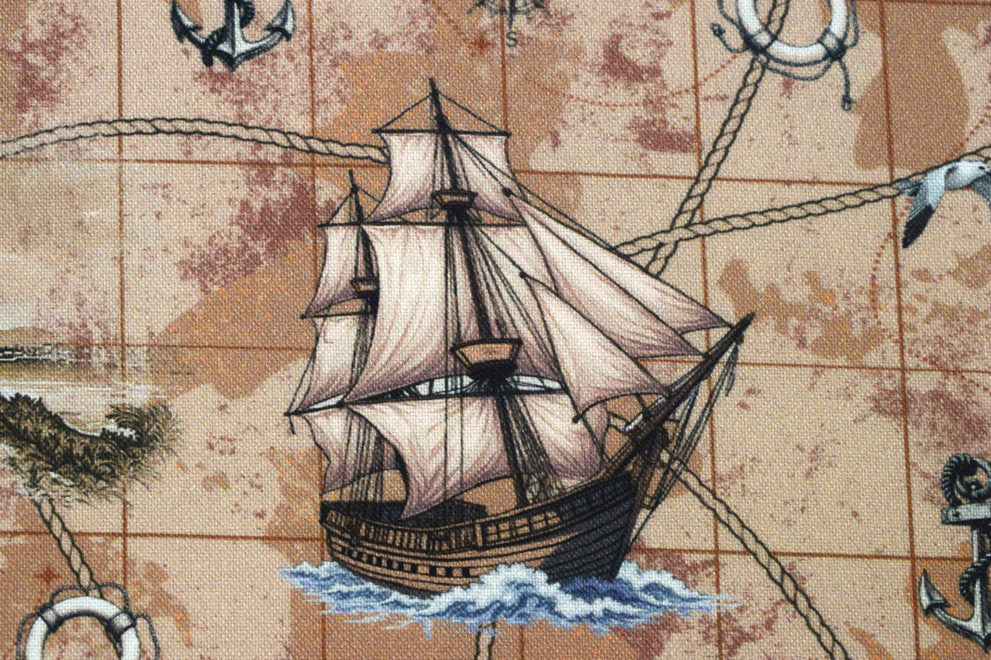 Nautical Map Fabric, Vintage Ship, Lighthouse, & Anchor Print Quilting Cotton - Price by Half Metre - The Quilt Sanctuary