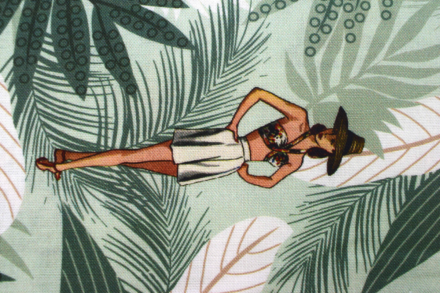 Sunset Safari Tropical Fabric,  Retro Fashion Ladies & Jungle Palm - Price by Half Metre
