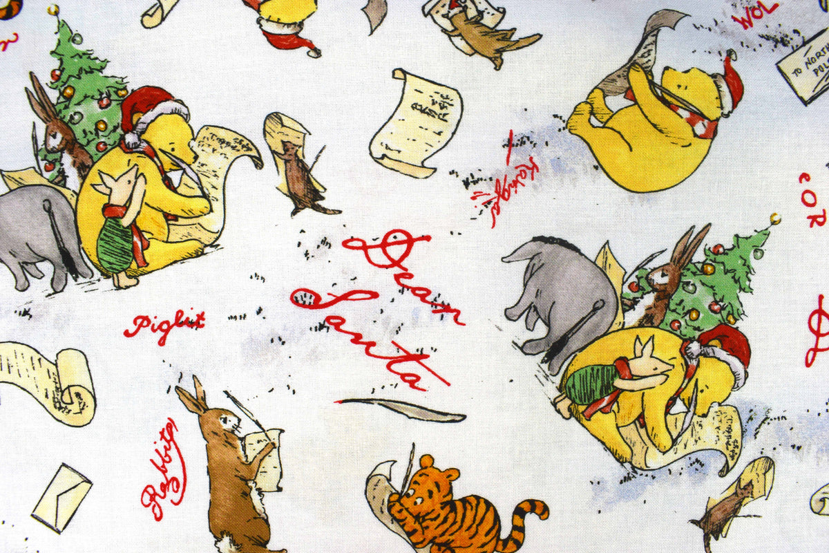 Winnie the Pooh Christmas Letter Writing Fabric for Quilting & Crafts  -  Price by the Half Metre