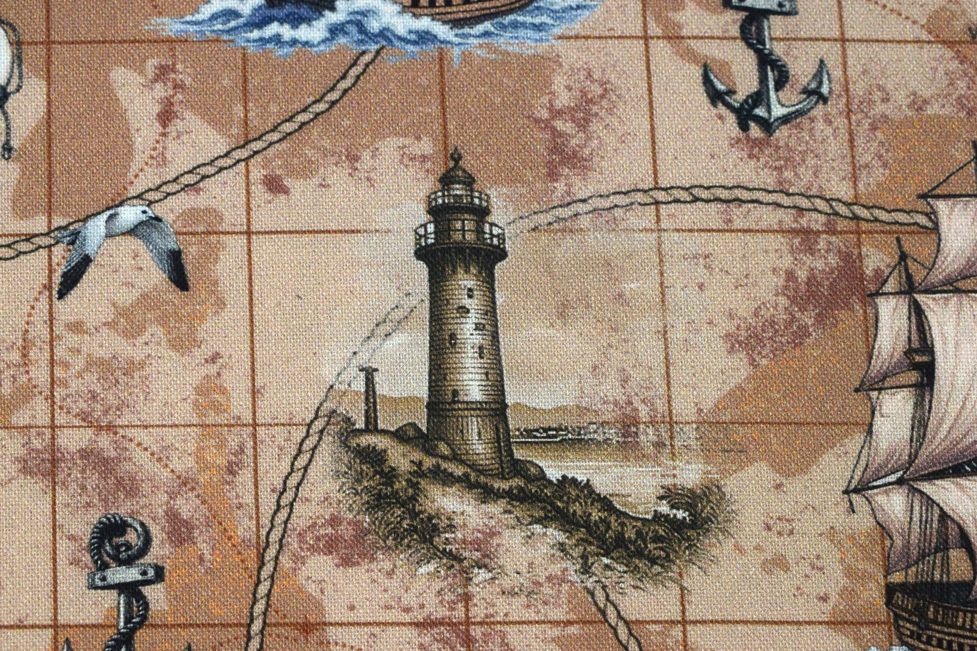 Nautical Map Fabric, Vintage Ship, Lighthouse, & Anchor Print Quilting Cotton - Price by Half Metre - The Quilt Sanctuary