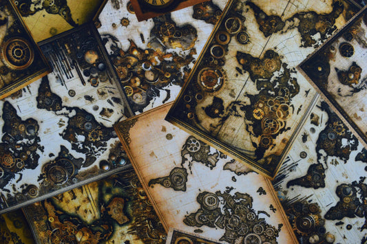Steampunk World Map Quilting Fabric, -  Price by the Half Metre - The Quilt Sanctuary