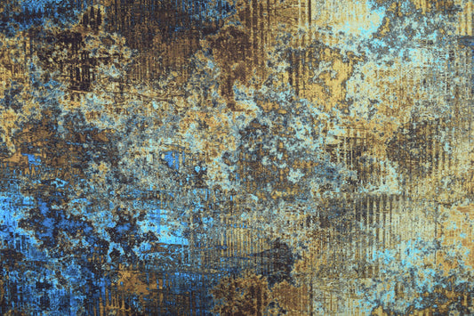 Blue and Gold abstract Quilting Fabric -  Price by the Half Metre - The Quilt Sanctuary