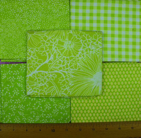 Lime green fat Quarter Bundle, blender fabric, quilting fabric - The Quilt Sanctuary