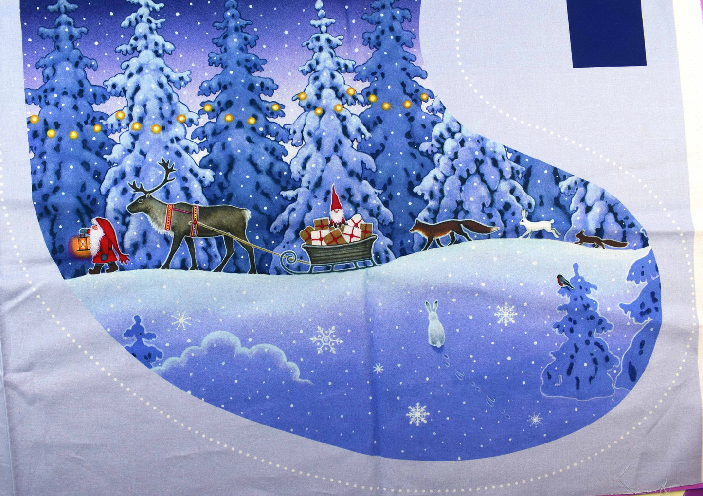 Winter Forest Christmas Stocking Panel with Reindeer and Gifts