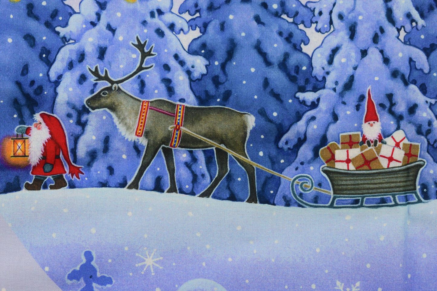 Winter Forest Christmas Stocking Panel with Reindeer and Gifts
