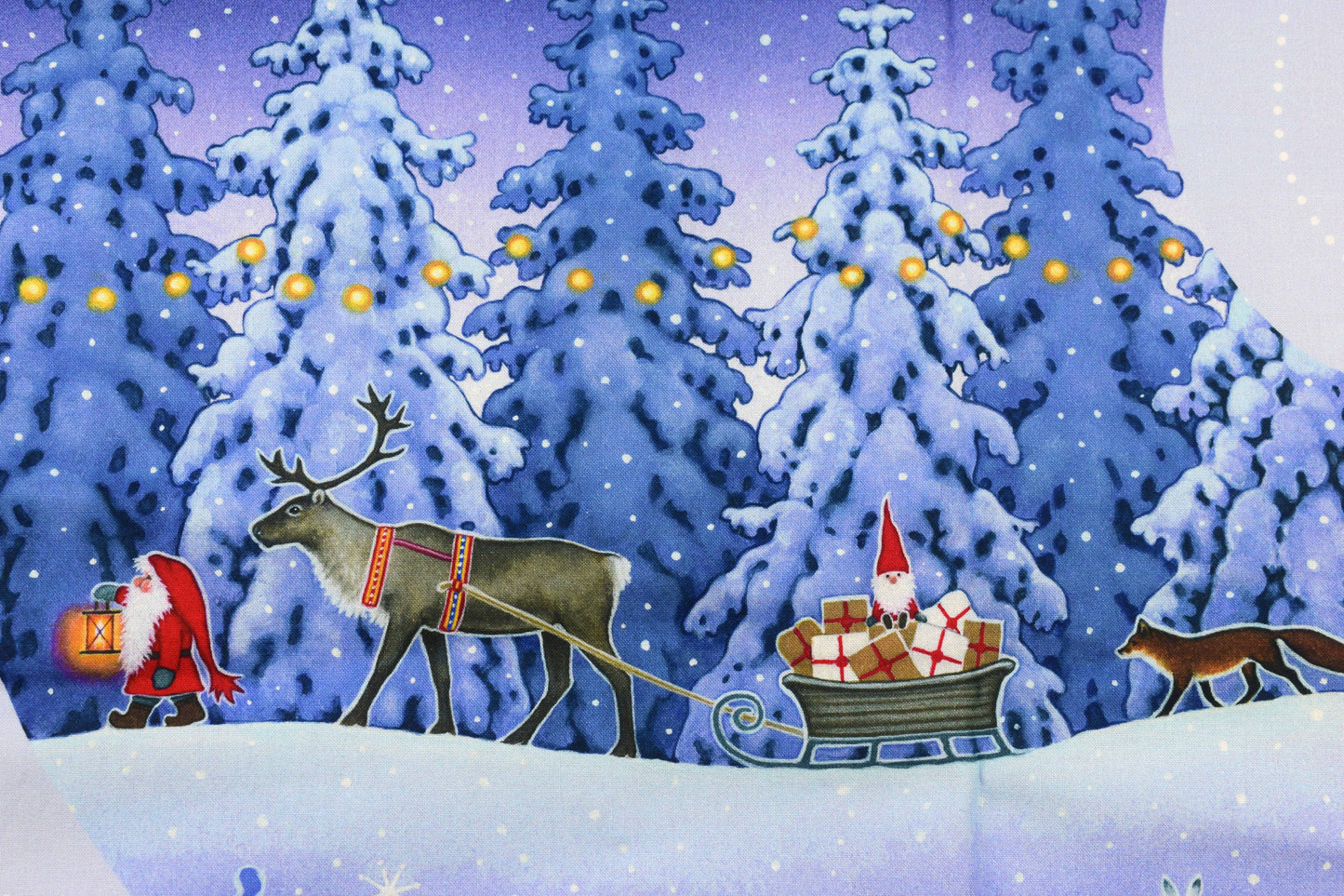 Winter Forest Christmas Stocking Panel with Reindeer and Gifts