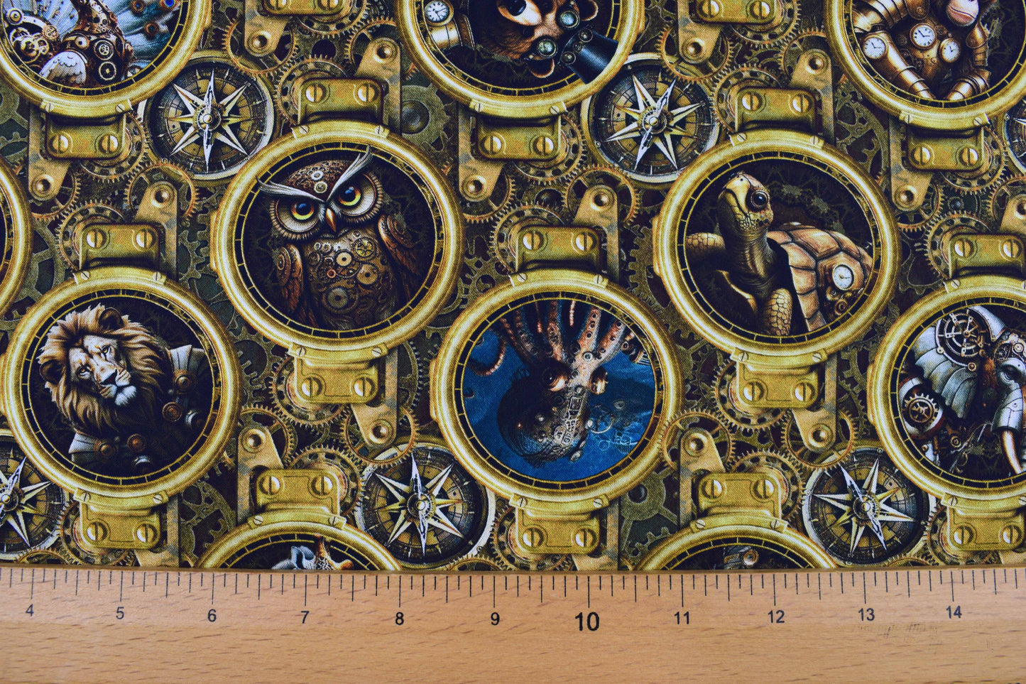 Steampunk Safari Animals Porthole Cotton Quilting Fabric -  Price by the Half Metre - The Quilt Sanctuary
