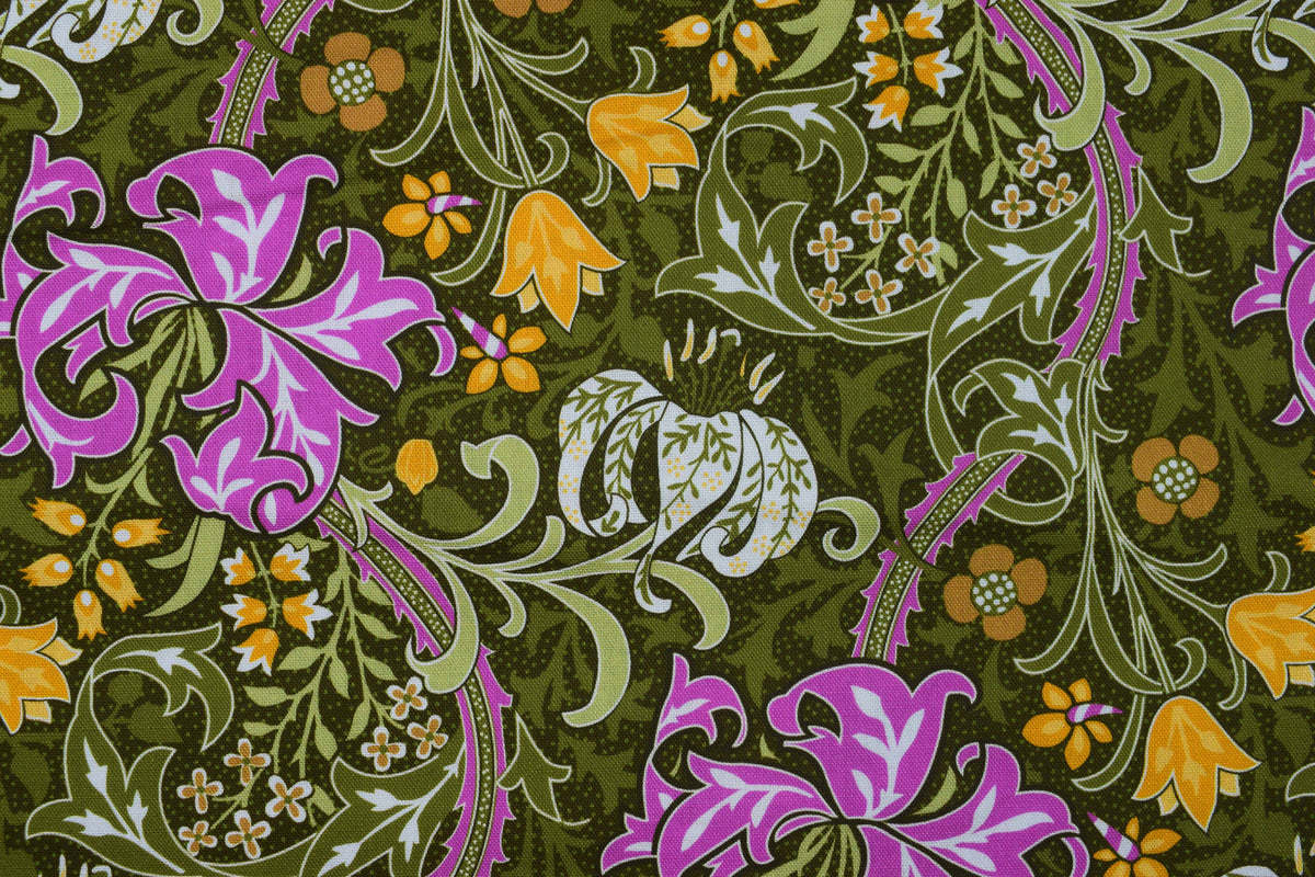 William Morris Golden Lily cotton Quilting Fabric – Olive Orchard  - Price by the Half Metre