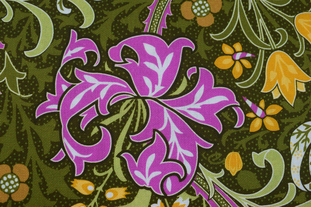 William Morris Golden Lily cotton Quilting Fabric – Olive Orchard  - Price by the Half Metre