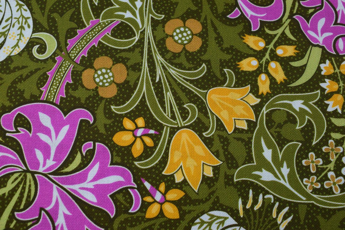 William Morris Golden Lily cotton Quilting Fabric – Olive Orchard  - Price by the Half Metre