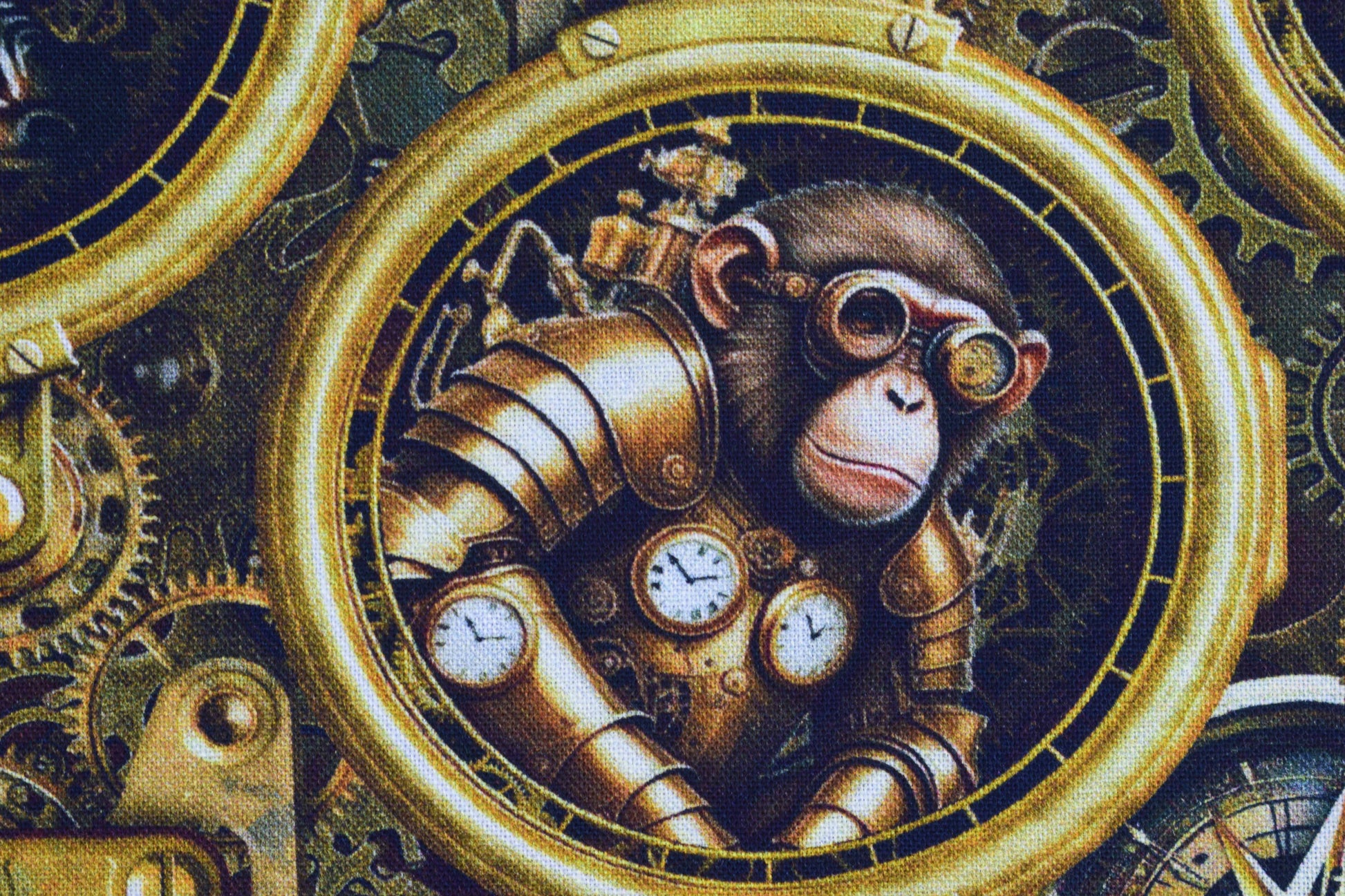 Steampunk Safari Animals Porthole Cotton Quilting Fabric -  Price by the Half Metre - The Quilt Sanctuary