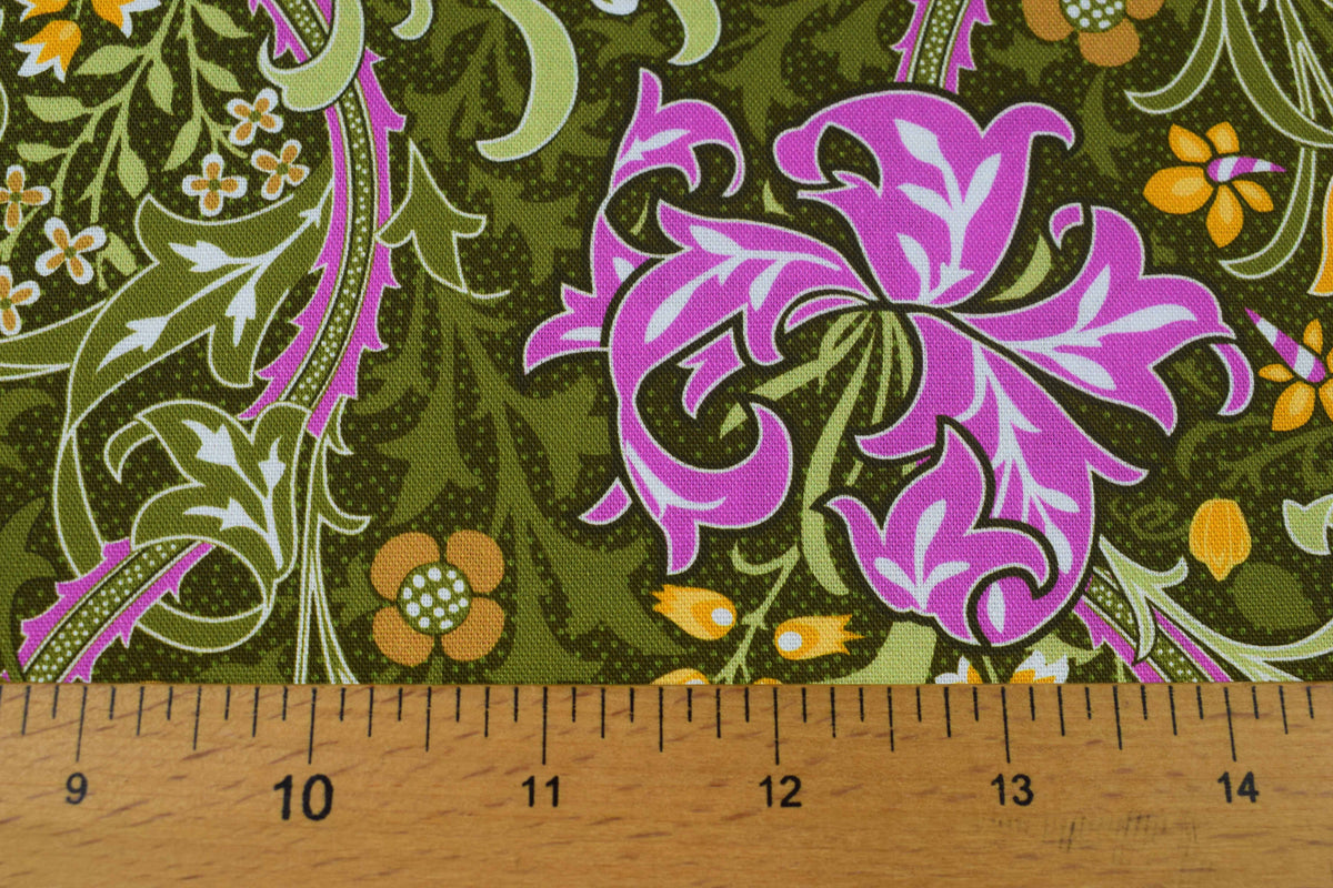 William Morris Golden Lily cotton Quilting Fabric – Olive Orchard  - Price by the Half Metre