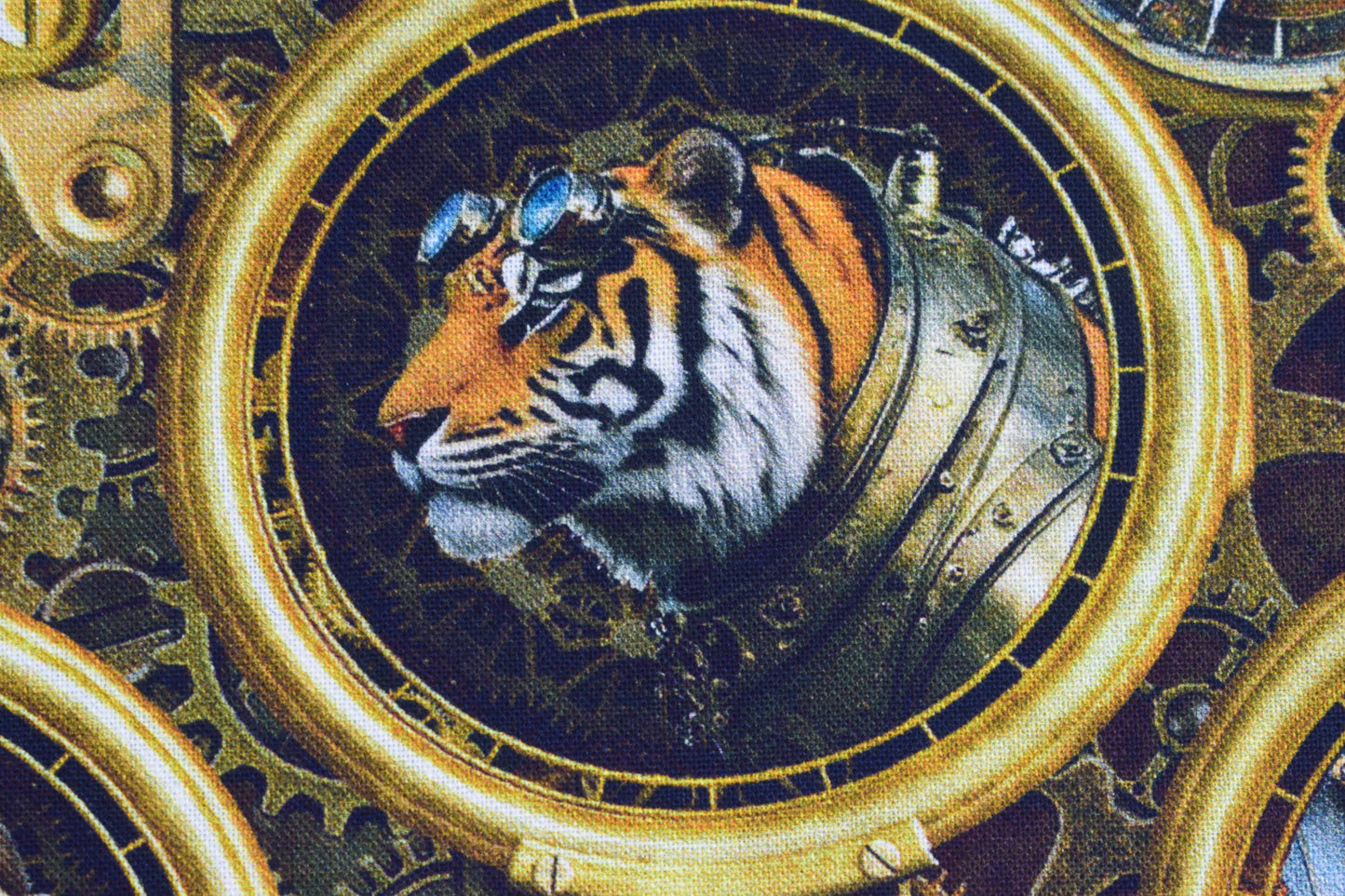 Steampunk Safari Animals Porthole Cotton Quilting Fabric -  Price by the Half Metre - The Quilt Sanctuary