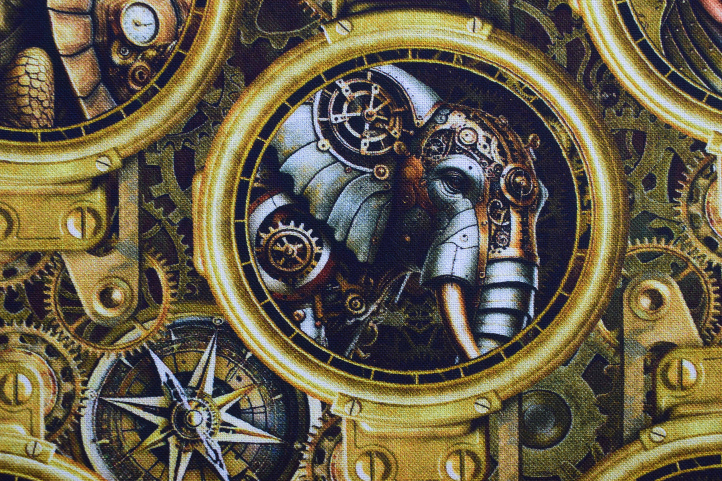 Steampunk Safari Animals Porthole Cotton Quilting Fabric -  Price by the Half Metre - The Quilt Sanctuary