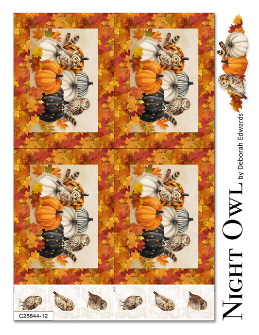 Placemats Panel with Autumn Owl and Pumpkin Fabric for Fall Sewing Projects