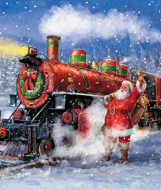 Santa Train fabric panel, Christmas cotton Quilting  panel - The Quilt Sanctuary