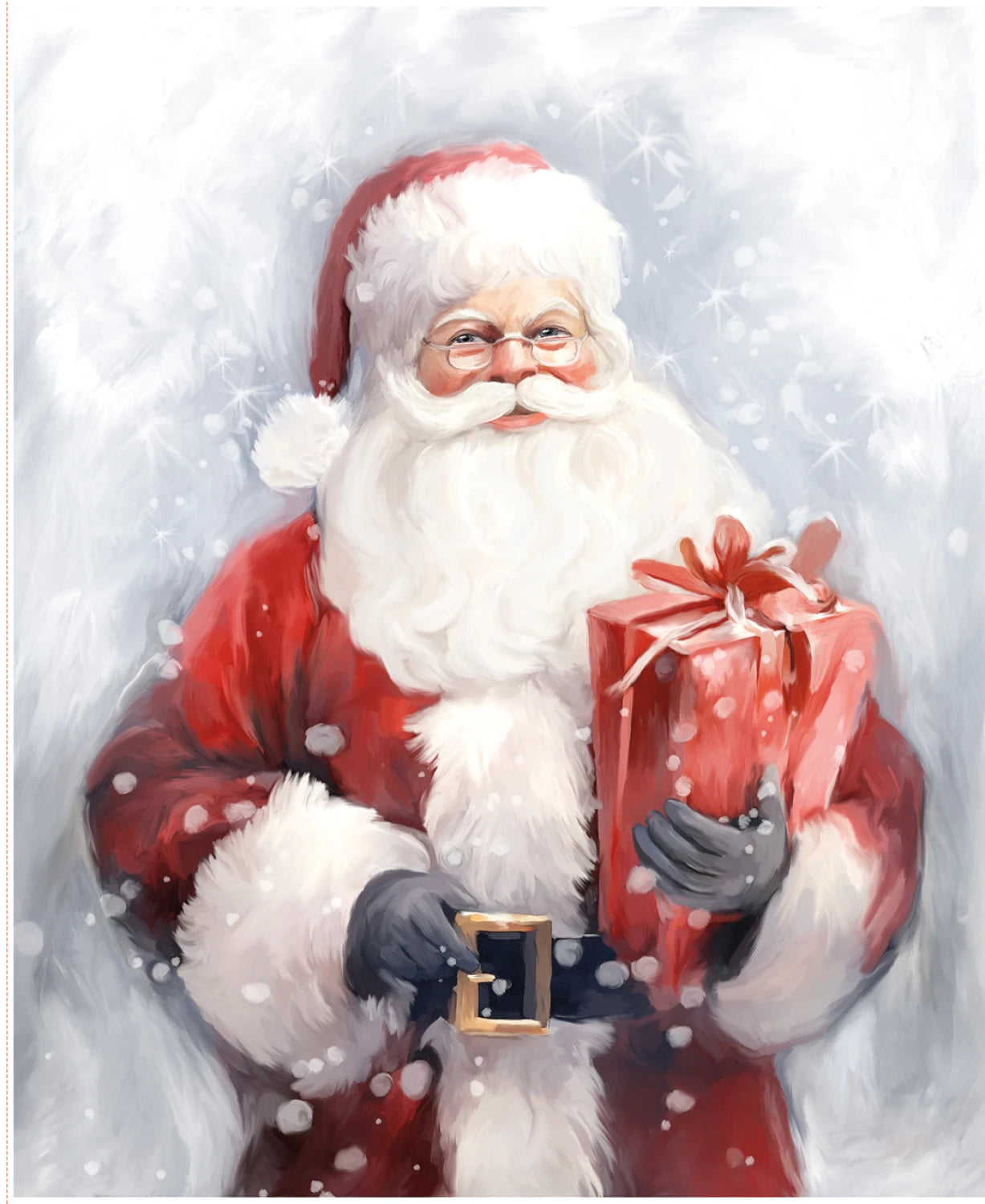 Festive Santa Claus Holding Gift Christmas Quilting Panel
