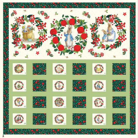Peter Rabbit fabric advent calendar panel, re-usable advent calendar, Christmas Orchard
