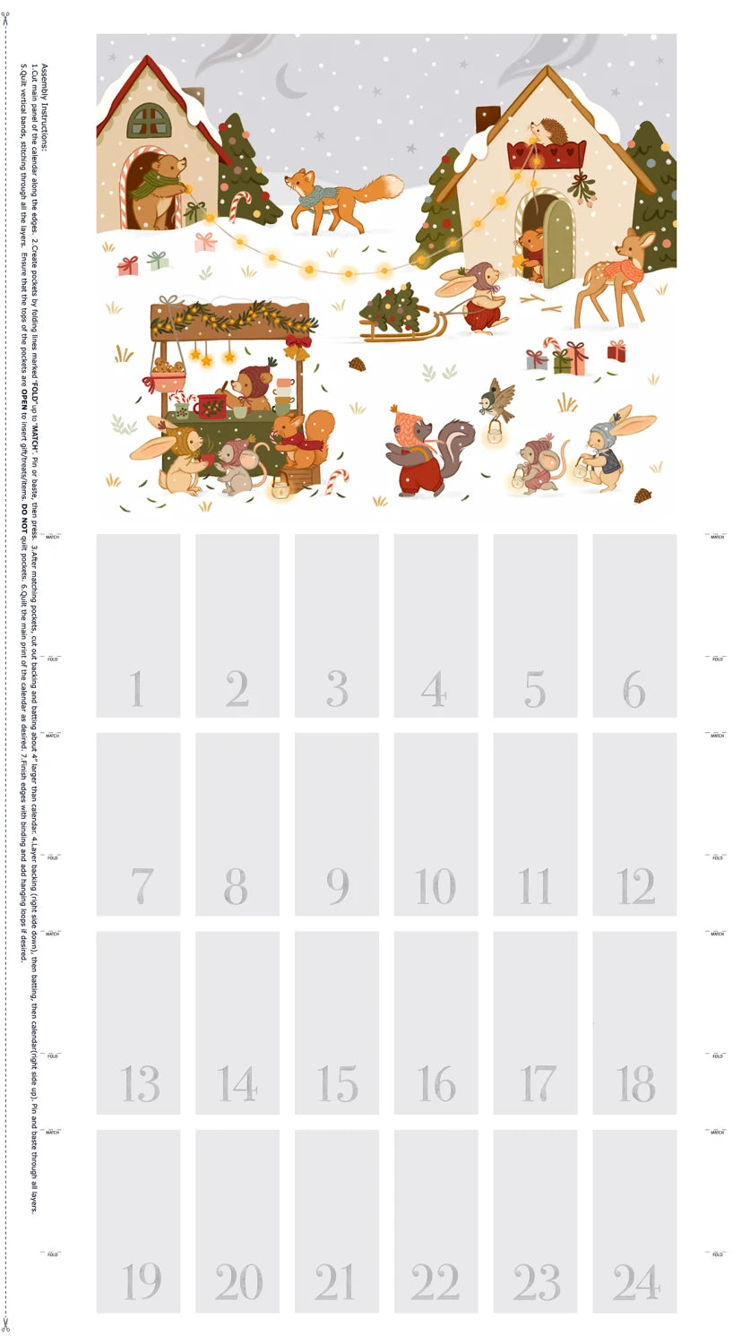 Woodland Animals Christmas Advent Calendar Fabric Panel