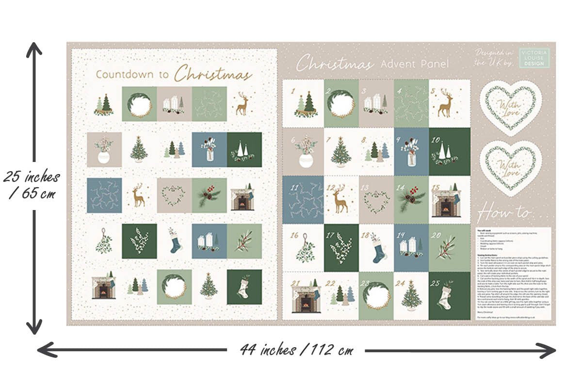 Cosy Christmas fabric advent calendar panel, re-usable advent calendar,