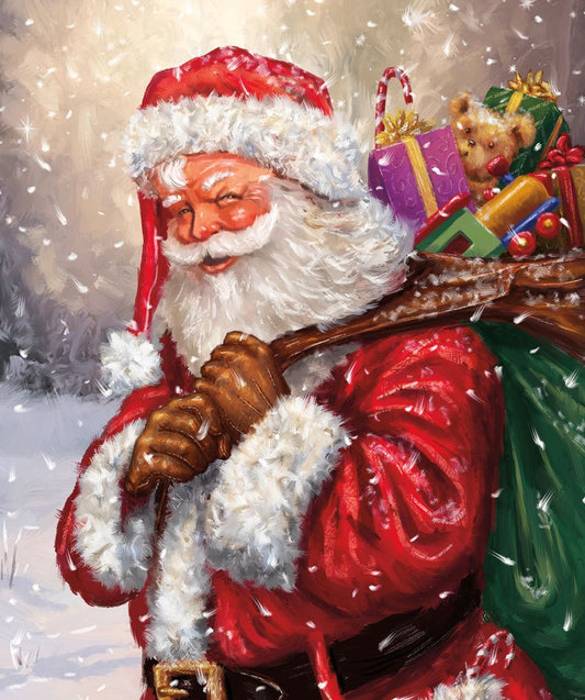 Santa sack fabric panel, Festive traditional cotton Quilting  panel