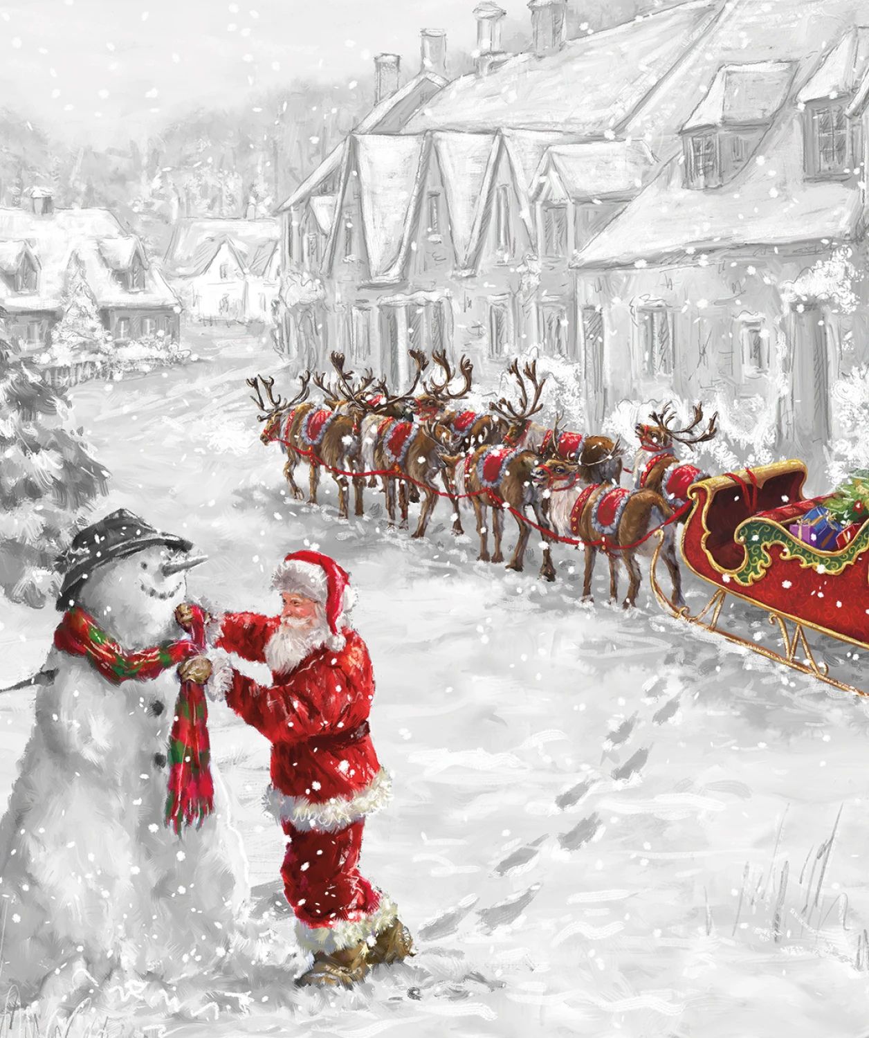 Winter Village panel, Festive traditional cotton Quilting  panel