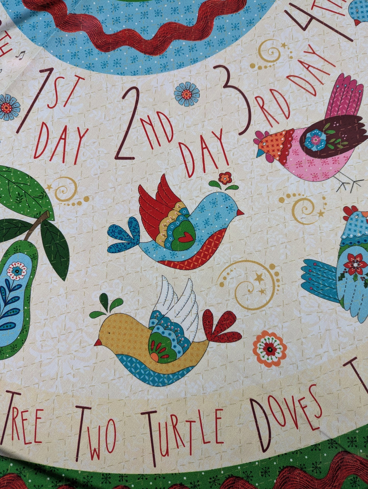 12 Days of Christmas Tree Skirt Fabric Panel , Quilting fabric - NOT FINISHED PRODUCT panel only - The Quilt Sanctuary