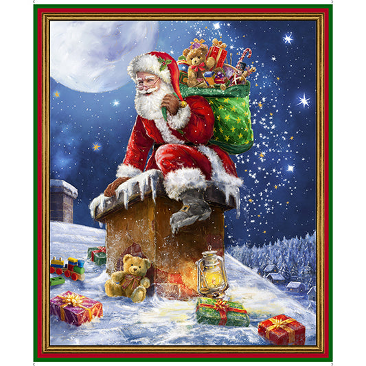 Santa fabric panel, cotton Christmas Quilting  panel