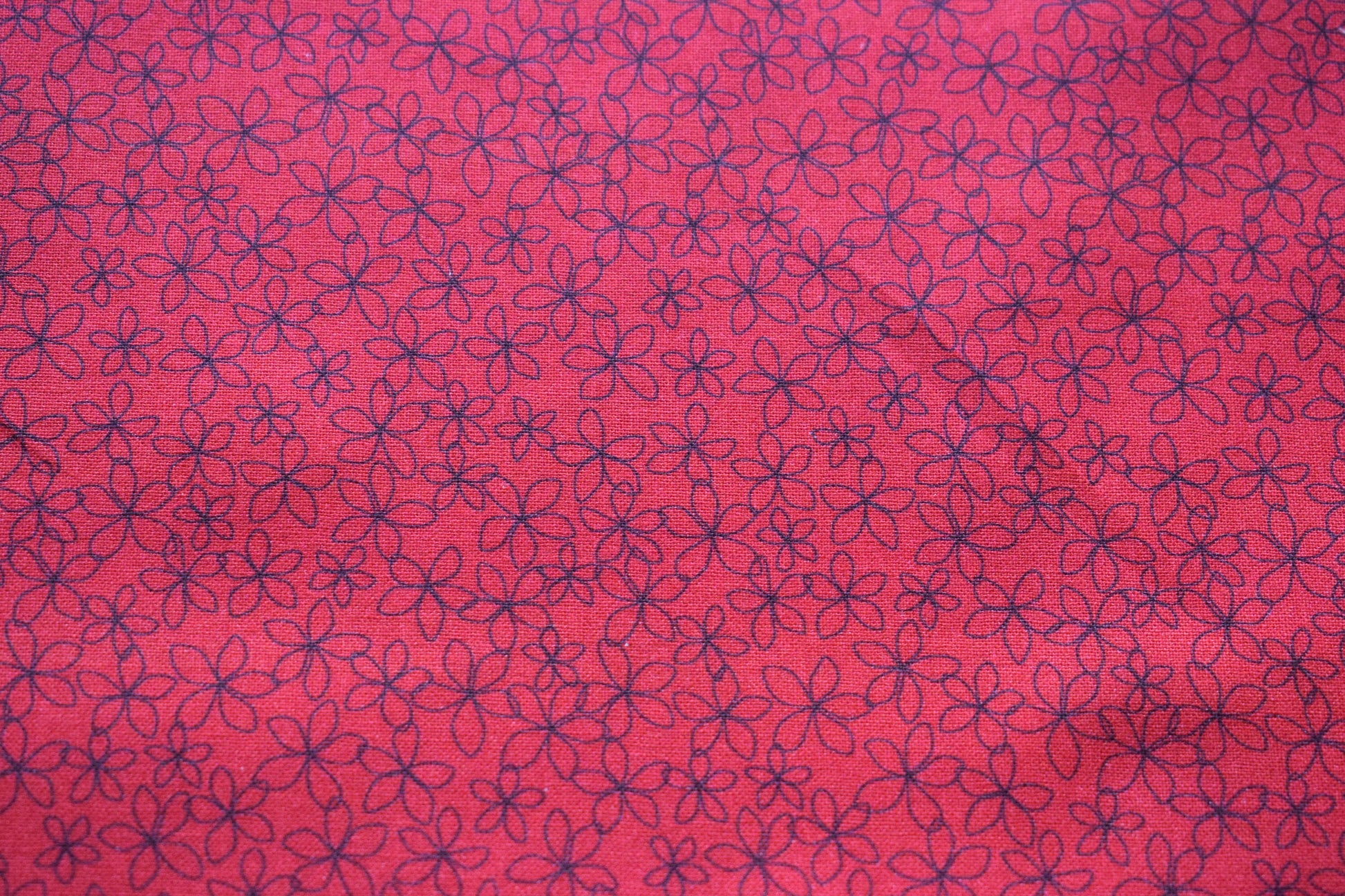 red floral fabric, stencil flower Quilting fabric, cotton fabric, red fabric, flower fabric, black flowers. Price by the Half Metre The Quilt Sanctuary