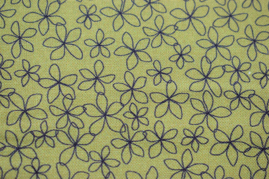 mustard floral fabric, stencil flower Quilting fabric, cotton fabric, mustard fabric, flower fabric, black flowers The Quilt Sanctuary