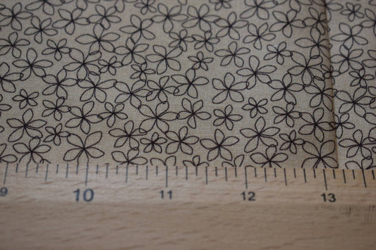 beige floral fabric, stencil flower Quilting fabric, cotton fabric, beige fabric, Price by the Half Metre The Quilt Sanctuary