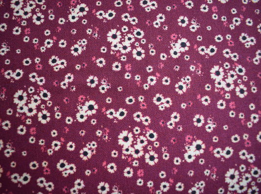 burgundy floral fabric, flower Quilting fabric, cotton fabric, burgundy fabric, Price by the Half Metre, The Quilt Sanctuary