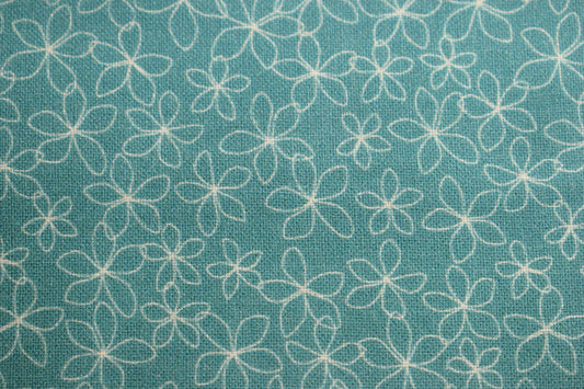 Turquoise floral fabric, stencil flower Quilting fabric, cotton fabric, pale blue fabric, flower fabric Price by the Half Metre The Quilt Sanctuary