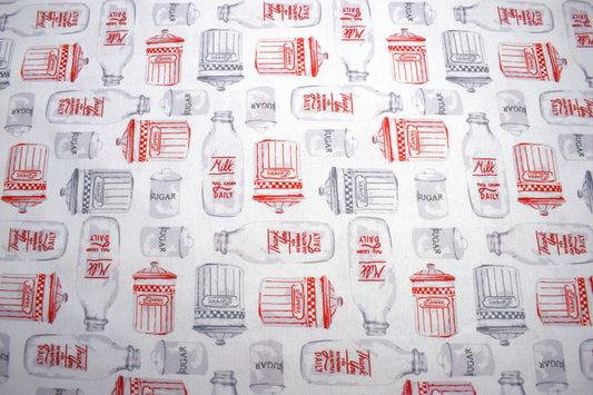 Milk Bottle fabric, Country cottage fabric, quilting fabric, cotton fabric,retro look kitchen fabric, 1950's decor Price by the Half Metre The Quilt Sanctuary
