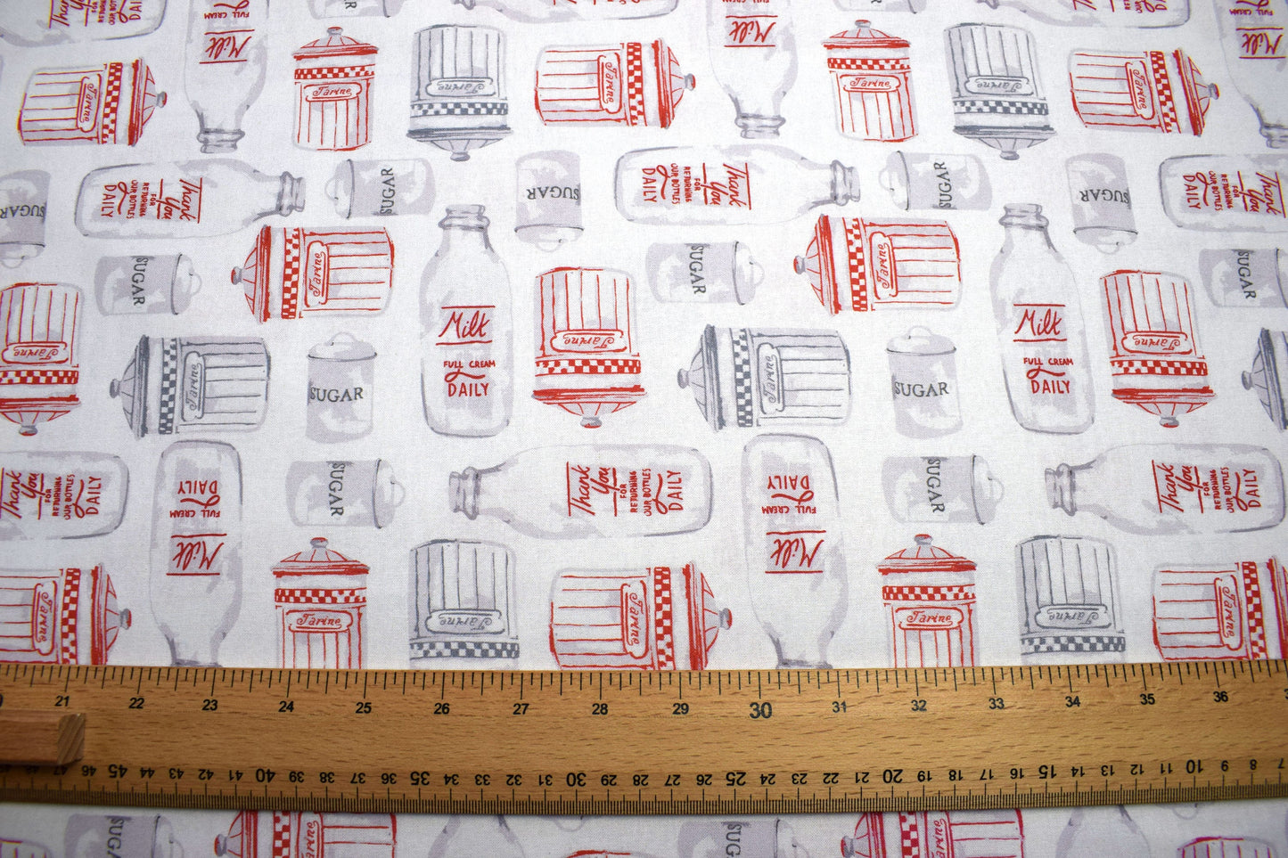 Milk Bottle fabric, Country cottage fabric, quilting fabric, cotton fabric,retro look kitchen fabric, 1950's decor Price by the Half Metre The Quilt Sanctuary