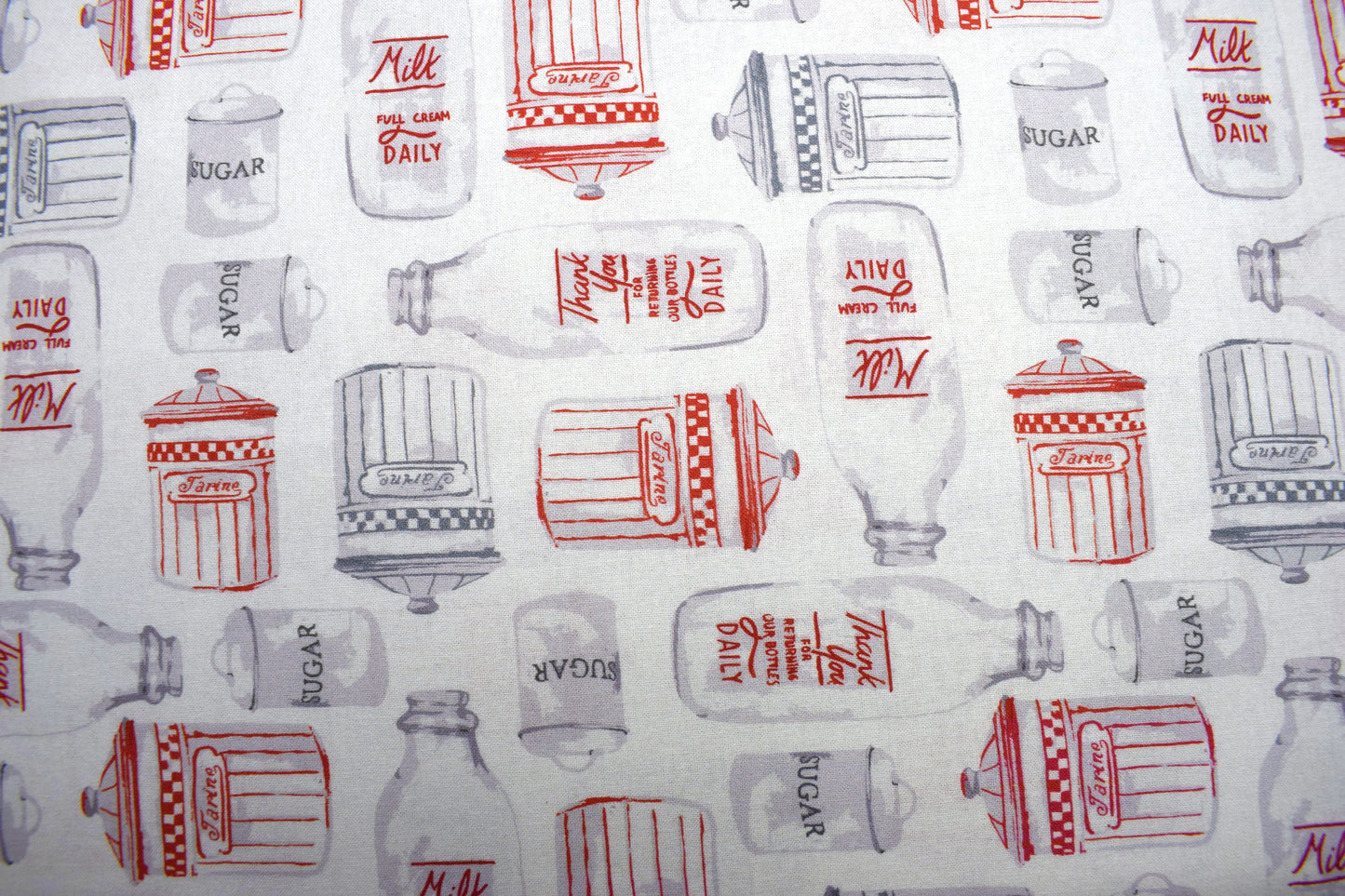 Milk Bottle fabric, Country cottage fabric, quilting fabric, cotton fabric,retro look kitchen fabric, 1950's decor Price by the Half Metre The Quilt Sanctuary