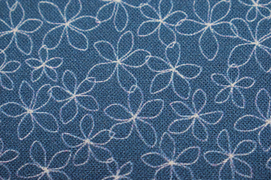 Navy floral fabric, stencil flower Quilting fabric, cotton fabric, Navy fabric, Price by the Half Metre The Quilt Sanctuary