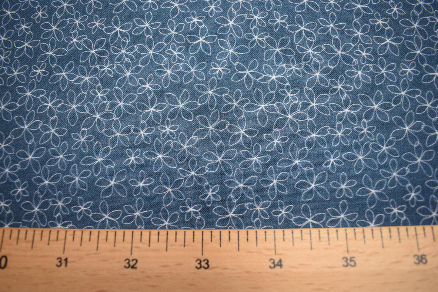 Navy floral fabric, stencil flower Quilting fabric, cotton fabric, Navy fabric, Price by the Half Metre The Quilt Sanctuary