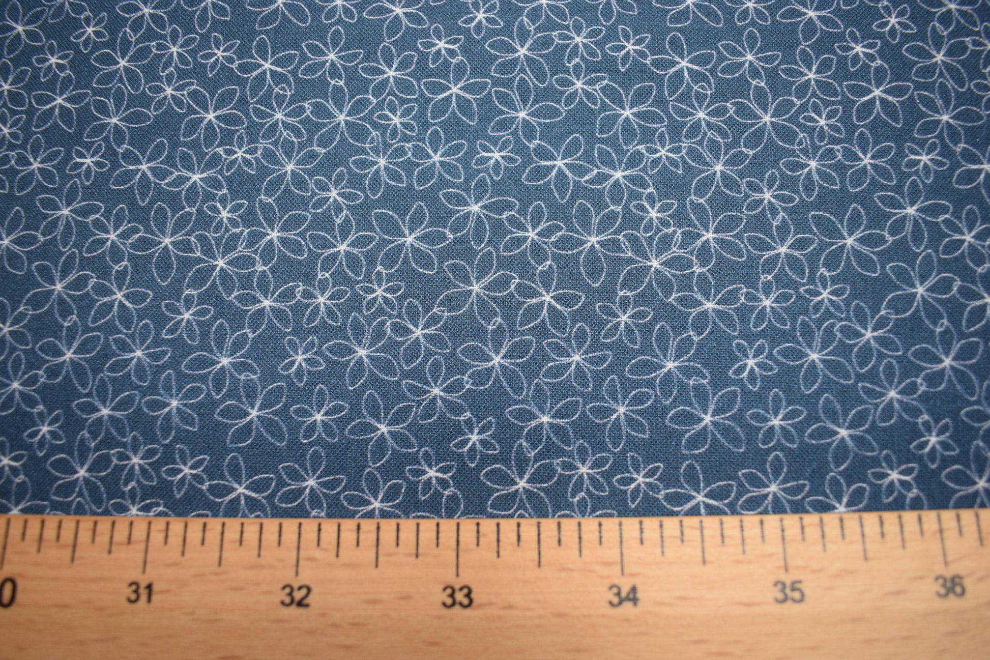 Navy floral fabric, stencil flower Quilting fabric, cotton fabric, Navy fabric, Price by the Half Metre The Quilt Sanctuary