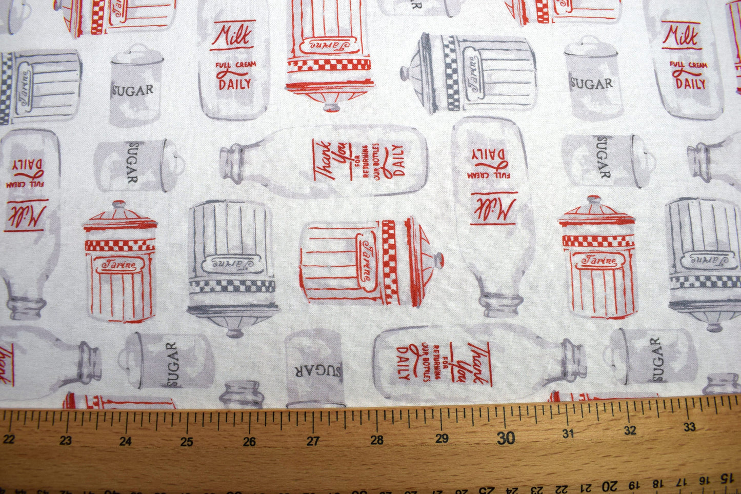 Milk Bottle fabric, Country cottage fabric, quilting fabric, cotton fabric,retro look kitchen fabric, 1950's decor Price by the Half Metre The Quilt Sanctuary