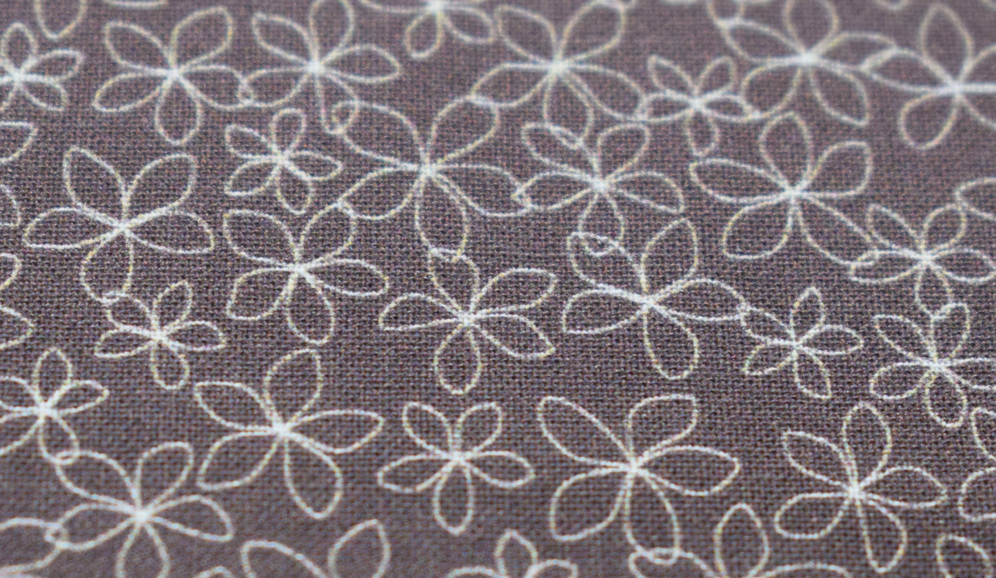 Brown floral fabric, stencil flower Quilting fabric, cotton fabric, brown fabric, Price by the Half Metre The Quilt Sanctuary