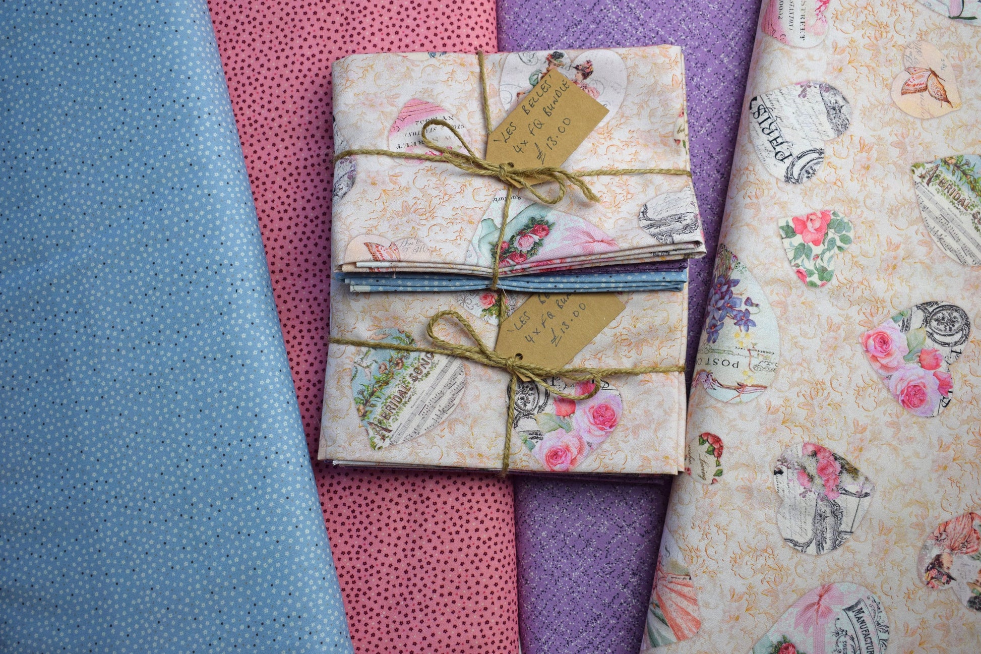 Valentine Fat Quarter bundle, quilting fabric bundle, heart fabric, quilting fabric, cotton fabric, victorian fabric, love fabric The Quilt Sanctuary