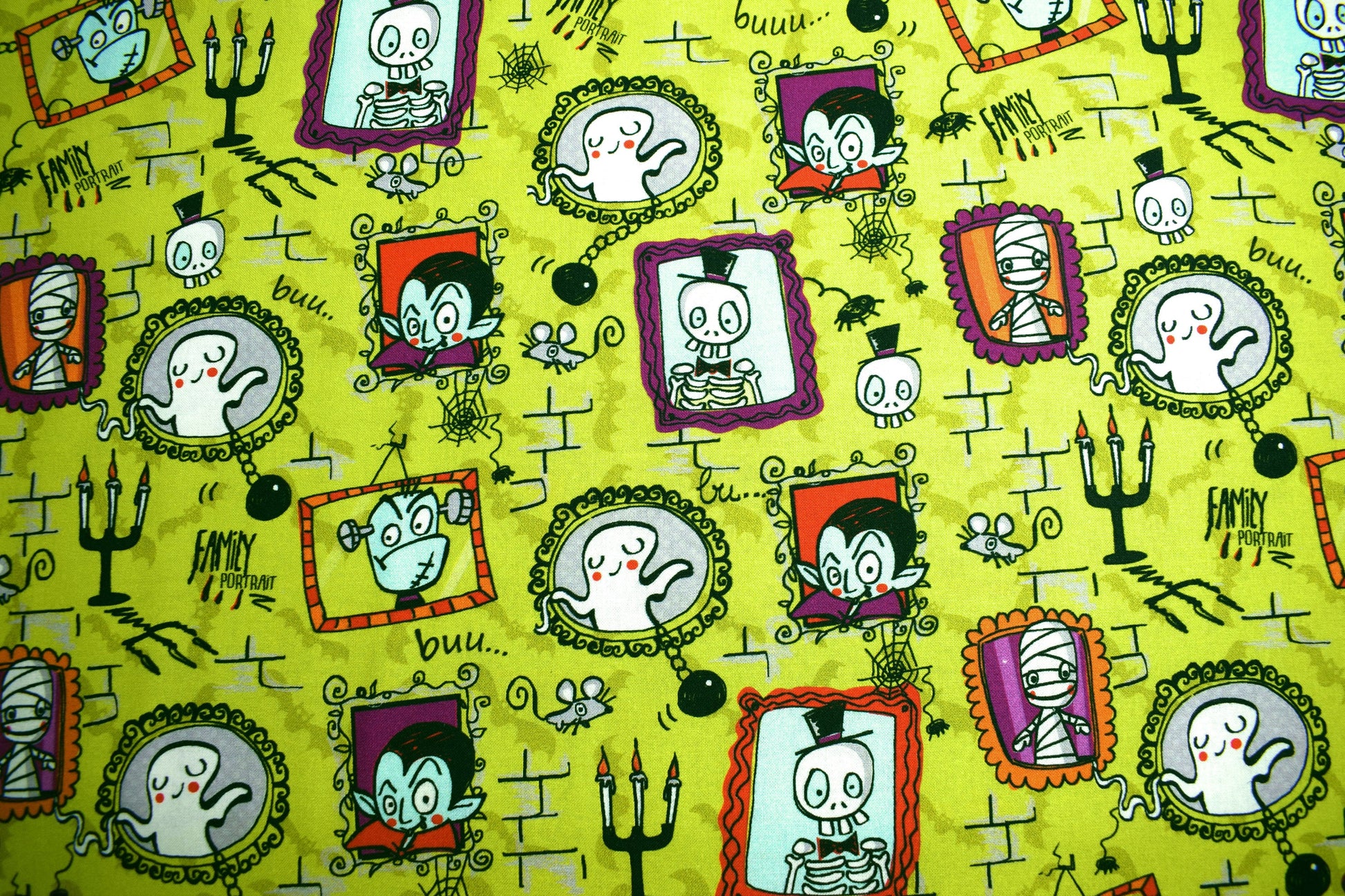 family portraits, Halloween fabric, quilting fabric, cotton fabric, Price by the Half Metre The Quilt Sanctuary