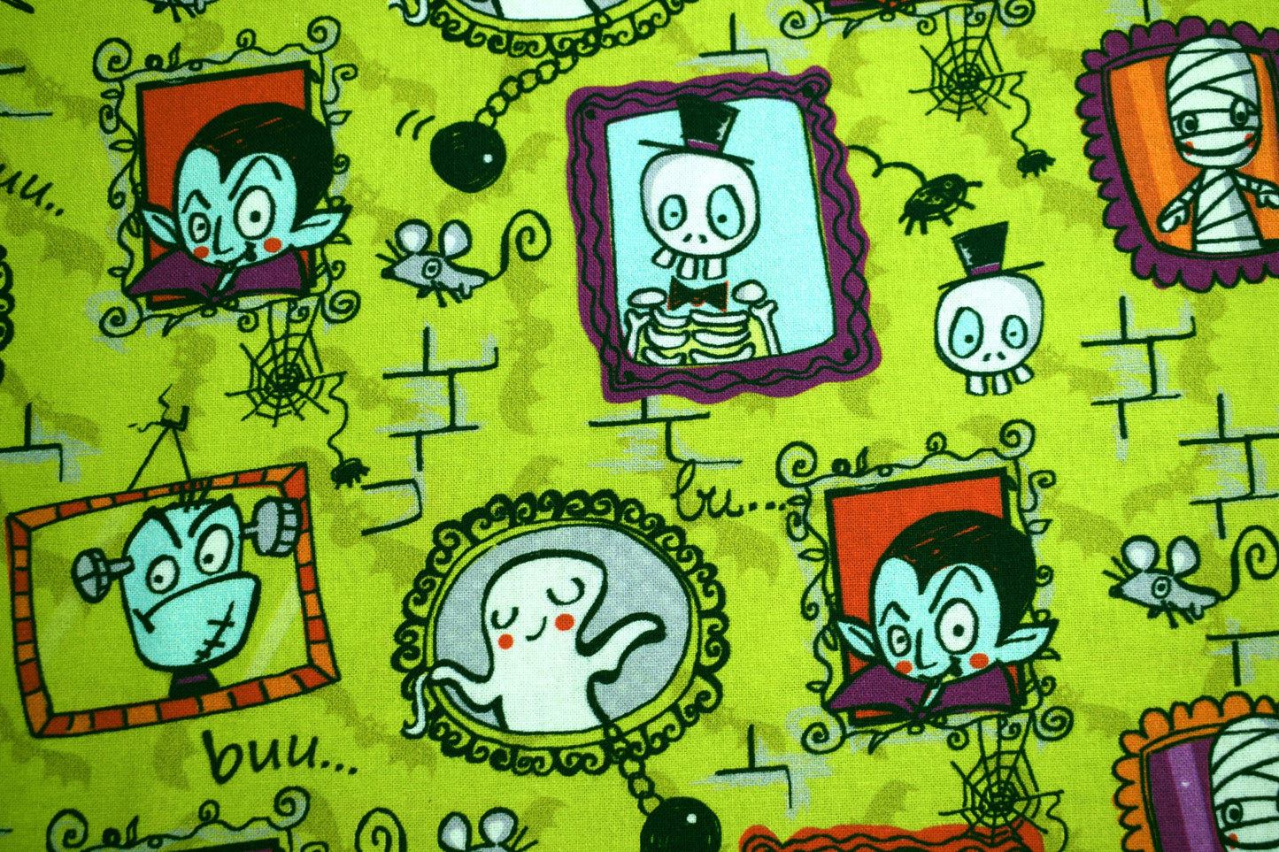 family portraits, Halloween fabric, quilting fabric, cotton fabric, Price by the Half Metre The Quilt Sanctuary