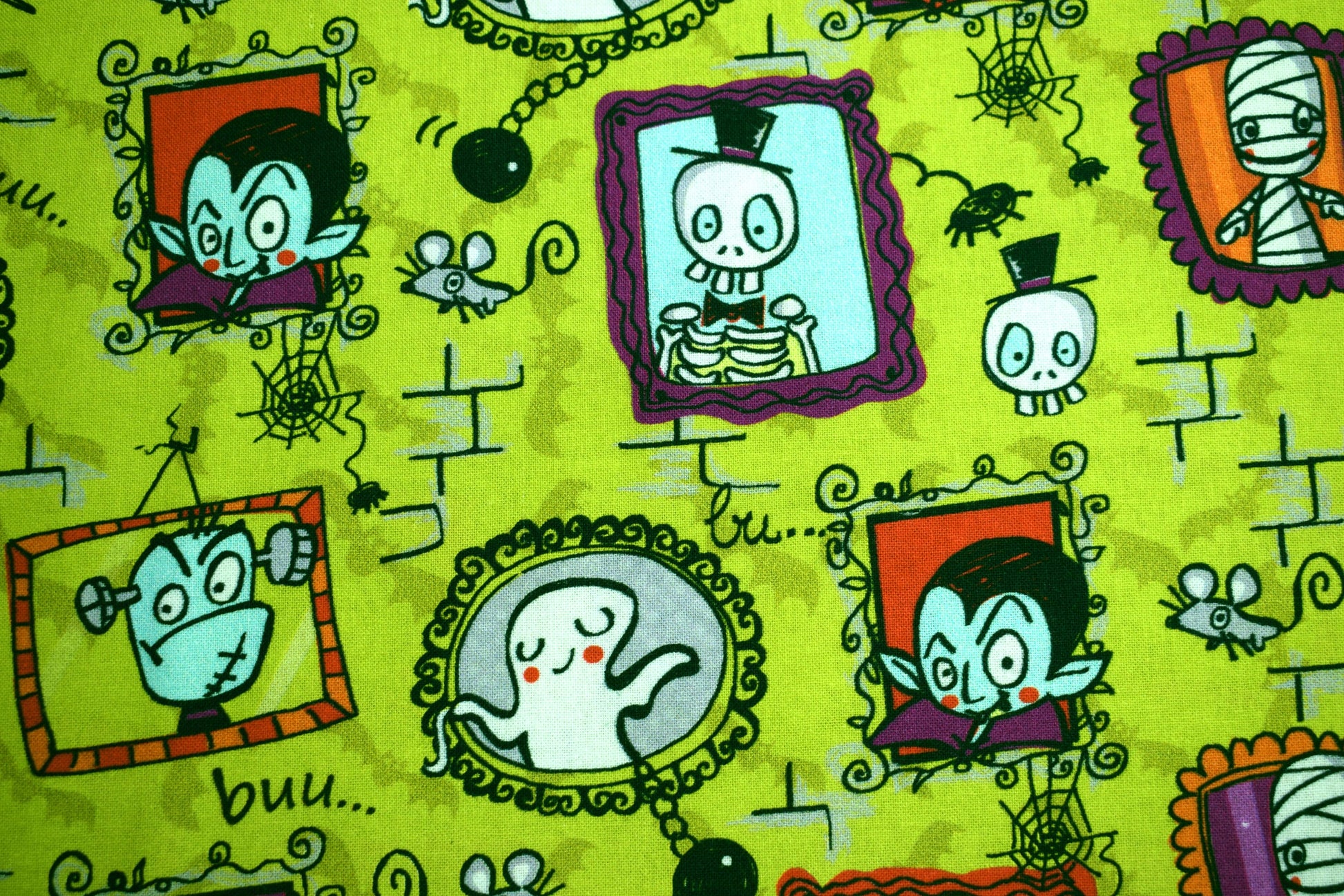 family portraits, Halloween fabric, quilting fabric, cotton fabric, Price by the Half Metre The Quilt Sanctuary