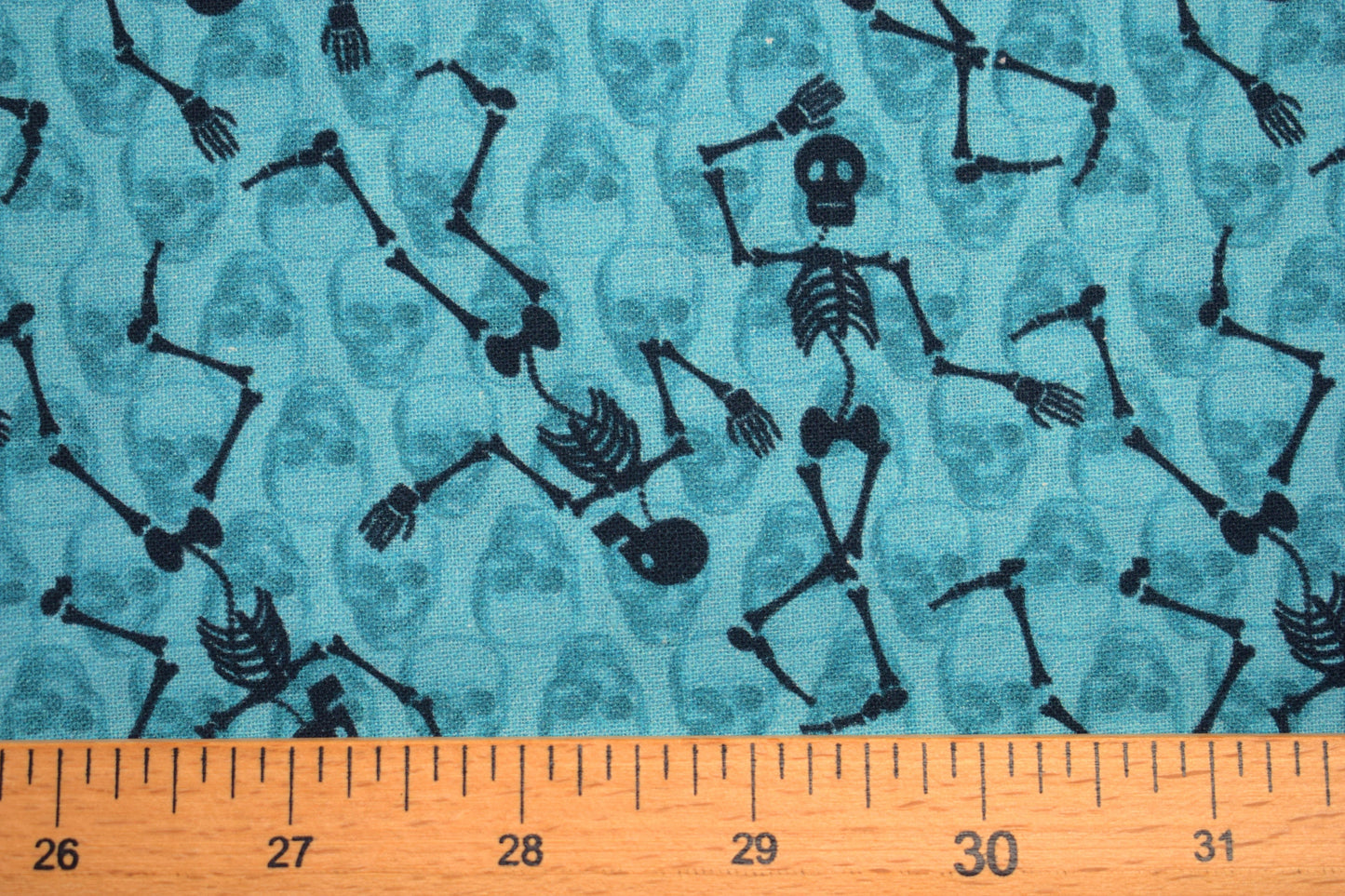Halloween fabric, dancing skeleton fabric, skull fabric, quilting fabric, childrens fabric, cotton fabric, Price by the Half Metre The Quilt Sanctuary