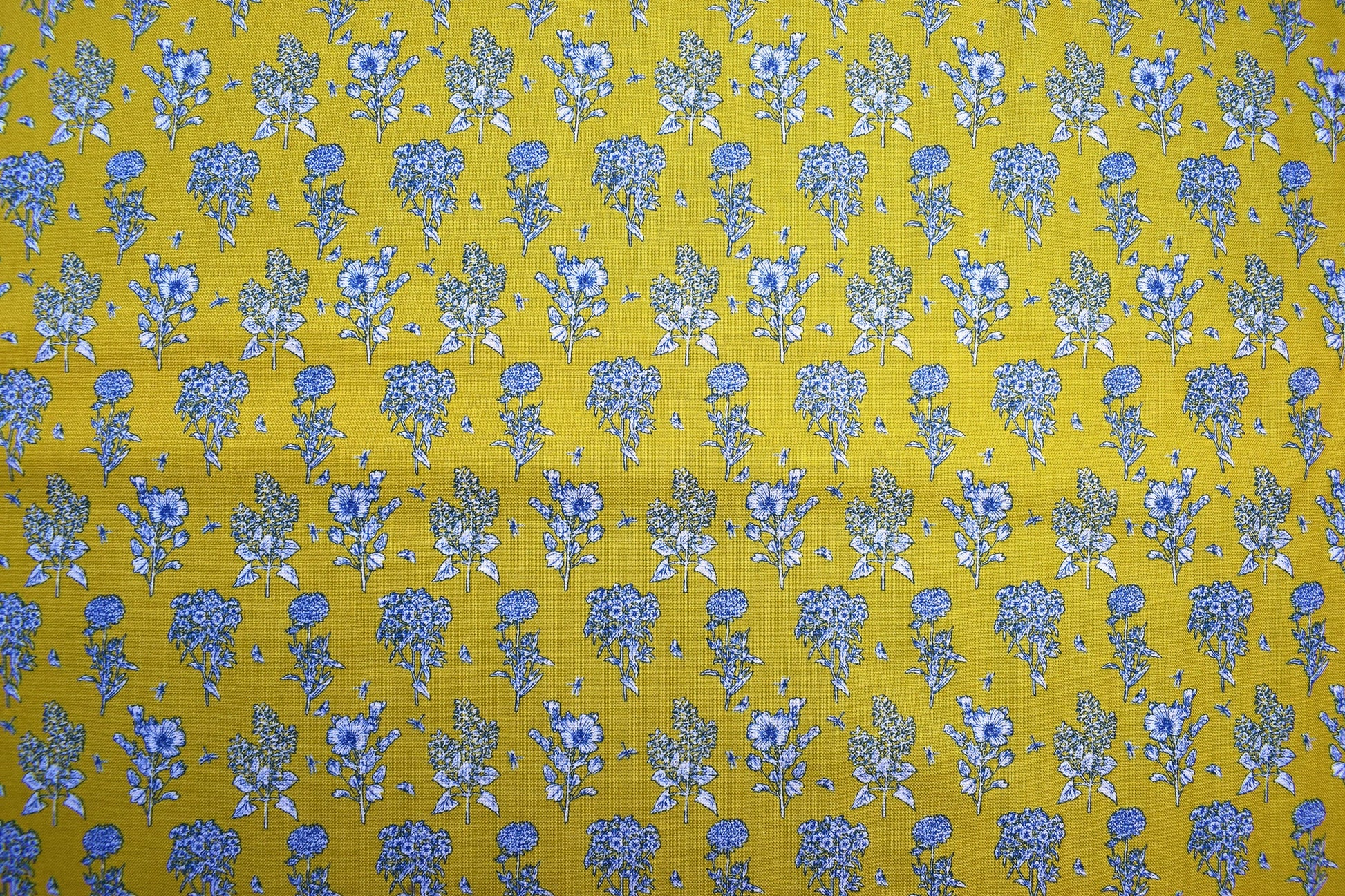 herb fabric , yellow floral fabric, garden fabric, cotton fabric, Price by the Half Metre The Quilt Sanctuary